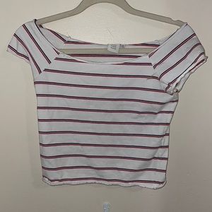WHITE, RED, AND BLUE STRIPED SHIRT